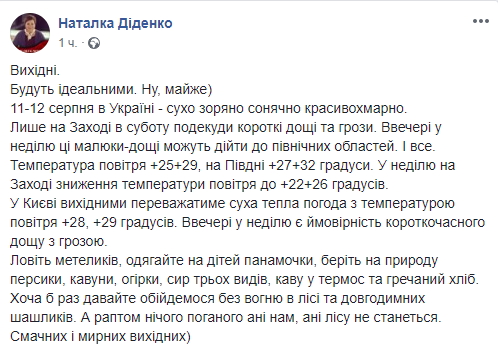 Будут идеальными: синоптик дала прогноз погоды на выходные